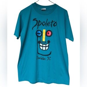 Spoleto festival Hanes vintage 1991 teal abstract face t-shirt Charleston SC